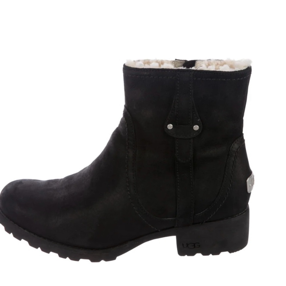 UGG Women's Black Ankle Boots with Cream Lining